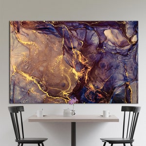Lila und Goldmarmor, lila Marmor gedruckt, Goldmarmor Leinwand, Luxus-Marmor-Leinwand, moderne Kunst, abstrakte Grafik, Marmor-Kunstwerk,