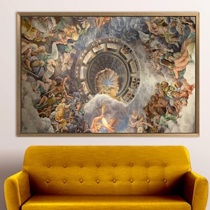 Pintura de Giulio Romano, Arte de reproducción, Obras de arte famosas, Obras de arte de la Vista del Olimpo, Decoración de pared del Hogar de los Dioses, Impresión de pintura al óleo, imagen 8