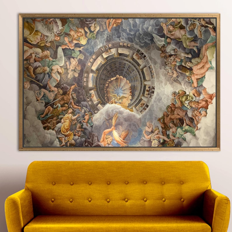 Pintura de Giulio Romano, Arte de reproducción, Obras de arte famosas, Obras de arte de la Vista del Olimpo, Decoración de pared del Hogar de los Dioses, Impresión de pintura al óleo, imagen 8