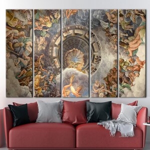 Pintura de Giulio Romano, Arte de reproducción, Obras de arte famosas, Obras de arte de la Vista del Olimpo, Decoración de pared del Hogar de los Dioses, Impresión de pintura al óleo, 5P: Gallery Wrapped