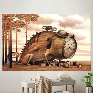 3D Canvas, Living Room Wall Art, Canvas Gift, Contemporary Wall Art, Abstract Clock Canvas Poster, Surreal Art, Large Canvas Print,