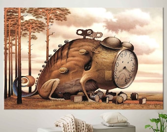 3D Canvas, Living Room Wall Art, Canvas Gift, Contemporary Wall Art, Abstract Clock Canvas Poster, Surreal Art, Large Canvas Print,