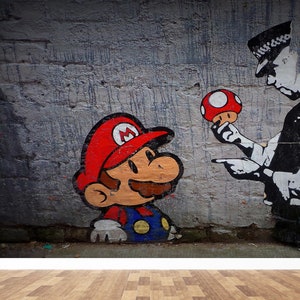 Graffiti Mural, Super Mario Graffiti  Wall Paper, Gaming Room Wall Art, Mario Graffiti Mural, Banksy Wall Paper, Street Wall Poster,
