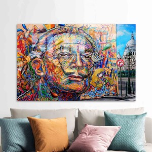 Glass Wall Art, Mural Art, Wall Decor, Salvador Dali Graffiti Glass Art, Dali Glass Wall, Salvador Dali Glass Decor, Abstract Tempered Glass