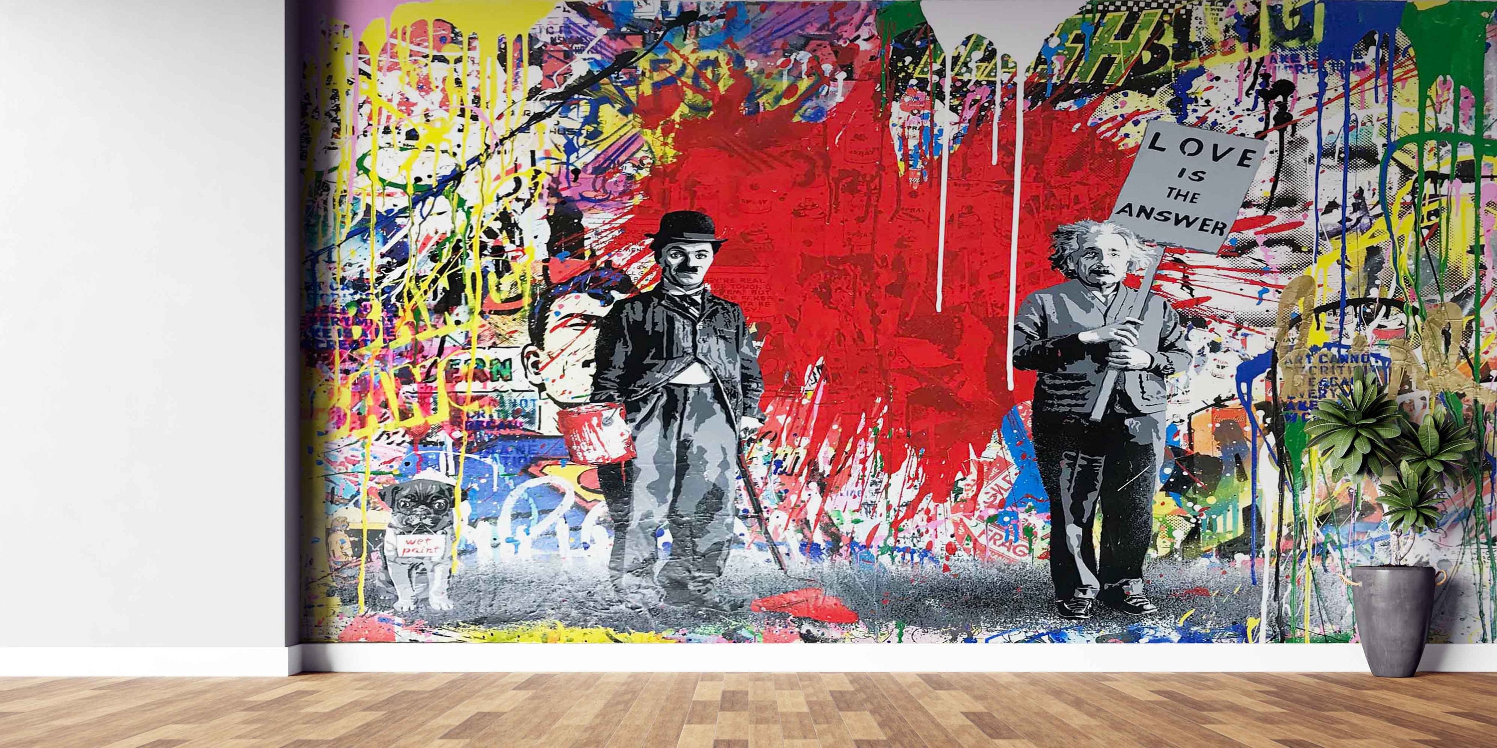 Albert einstein spray paint on cardboard recycling graffiti pop art