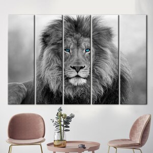 Blau gemusterter Löwe Wandbild, Tierleinwand Kunst, Wildtier Wandkunst, Loft Wandkunst, Wildtier Leinwand, Löwe-Wand-Dekor, Wilde Löwen-Wandkunst, Bild 5