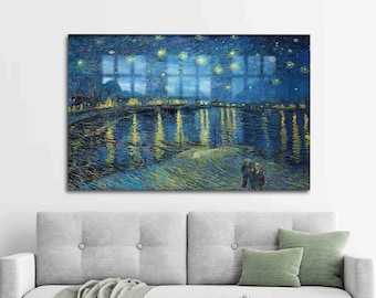 Tempered Glass, Glass Wall Art, Wall Decor, Starry Night Over The Rhone, Van Gogh Glass, Starry Night Over The Rhone Wall Decoration,