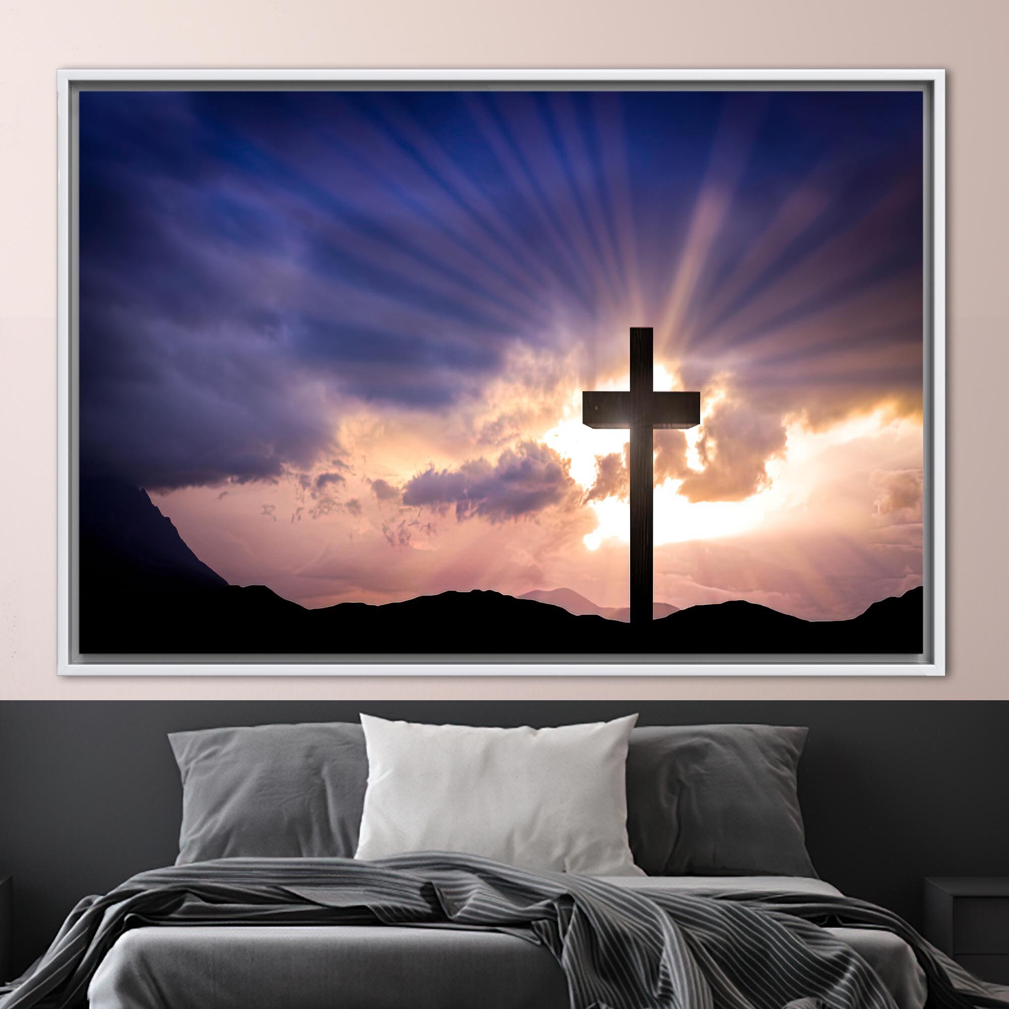 Landscape Poster, Resurrection Cross Art Canvas, Christian Printed