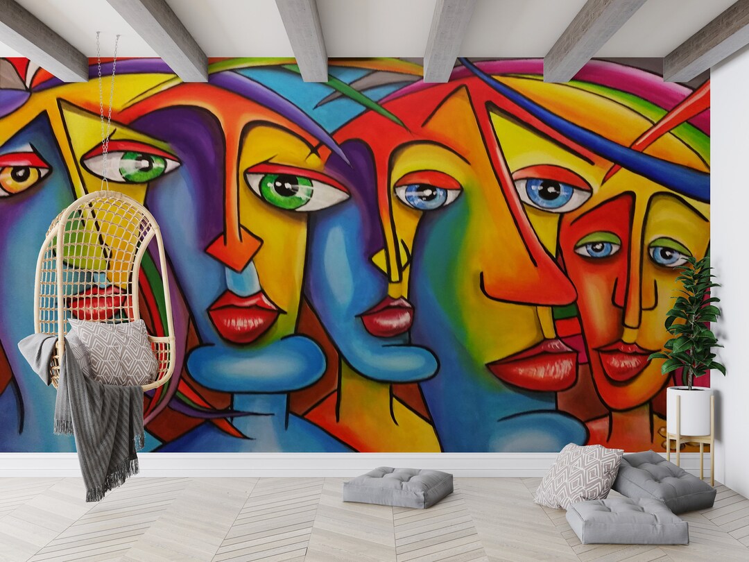 Modern Mural Man Wallpaper Abstract Face Wall Poster Woman Etsy