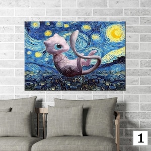 Mew Anime Wall Art, Umbreon Canvas, Blastoise Wall Decor, Japanese Anime Decor, Charizard Poster, Starry Night Art, Anime Digital Prints