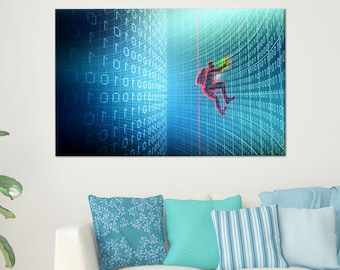 Office Decor Art, Matrix Code Artwork, Cyber Art, Modern Wall Decor, Binary System Printed, Wall Decoration, Framed Wall Art,