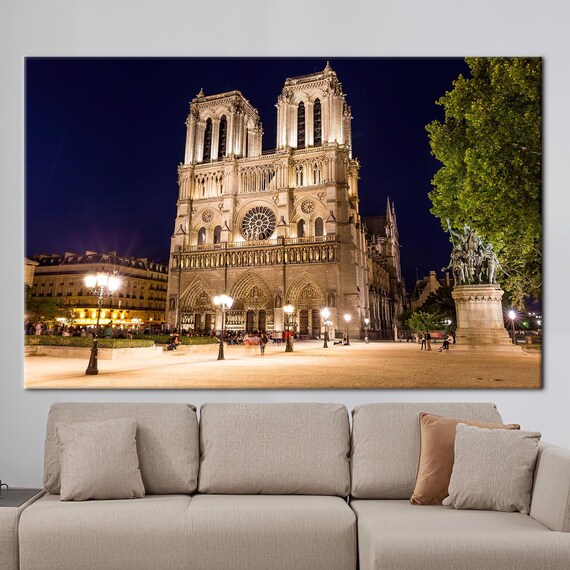Paris Art Canvas Notredame Wall Art City Canvas Night Art Etsy