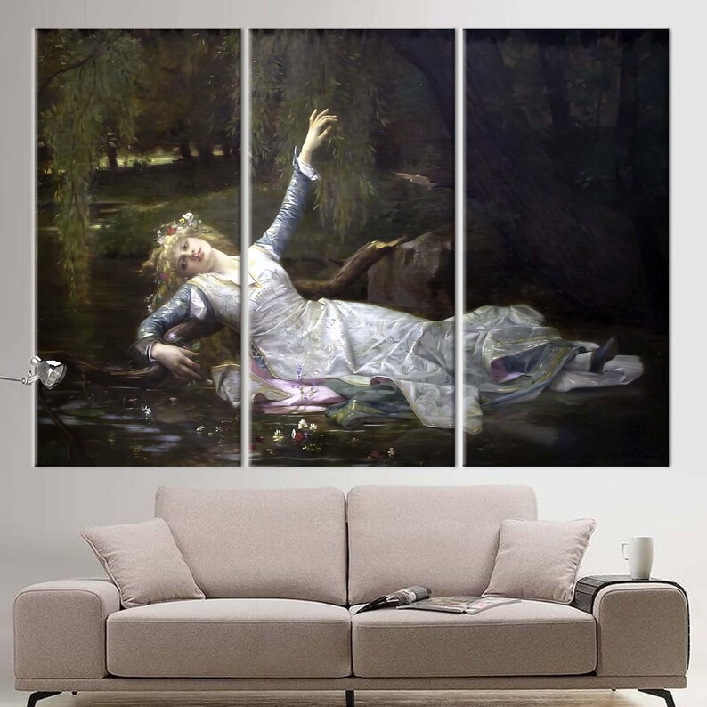 Ophelia, Woman Wall Decor, Famous Printed, Girl Printed, Reproduction Canvas, Oil Painting Print, Cabanel Ophelia Artwork, image 3