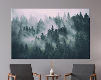 Misty Mountain Printed, Forest Landscape Printed, View Canvas Art, Mountain Landscape Wall Decor, Misty Forest Printed, Forest Wall Art,