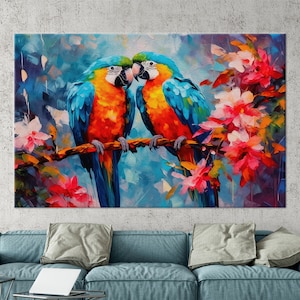 Tier Kunstwerk, Papagei Paar Poster, Papagei Malerei Druck, Wandkunst, Papagei Wand-Dekor, Geschenk personalisiert, Moderne Wand-Dekor, abstrakte Kunst