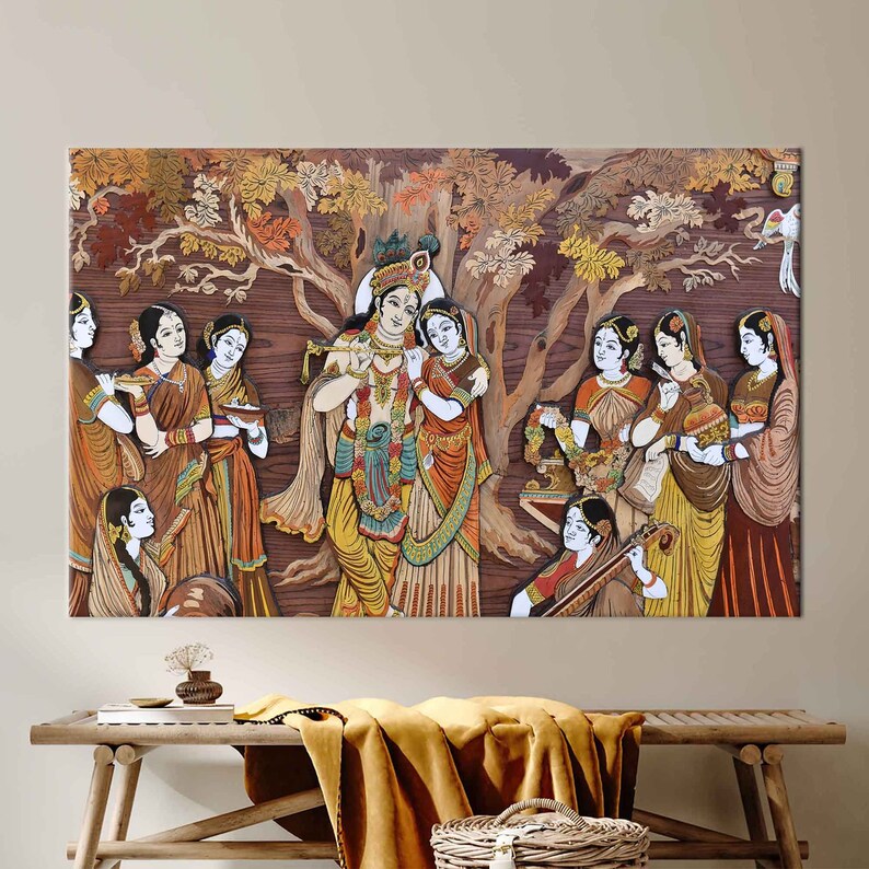 Radha Krishna Hindu Gods, Famous Artwork, Reproduction Wall Art, Hinduizm Artwork, Radha Krishna Printed, Indian Gods Printed, Hindu Wall Ar image 2