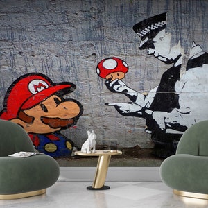 Graffiti Mural, Super Mario Graffiti Wall Paper, Gaming Room Wall Art, Mario Graffiti Mural, Banksy Wall Paper, Street Wall Poster, image 4