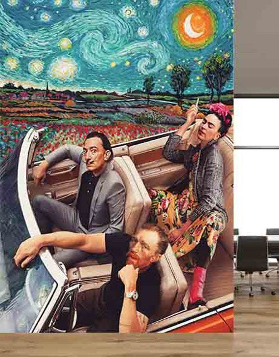 Frida Kahlo Wallpaper Famous Wall Mural Starry Night Wall Decor Salvador Dali Wallpaper Oil Painting Print Van Gogh Wall Art Etsy