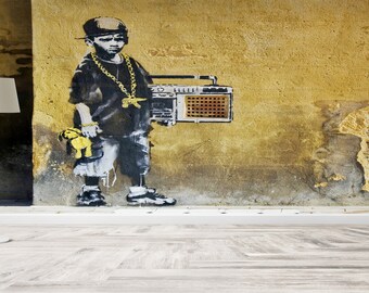 Banksy Boy Wall Mural, Street Wall Painting, Abstract Wall Painting, Hip Hop Graffiti Wallpaper, Hip Hop Rap Banksy Mural,