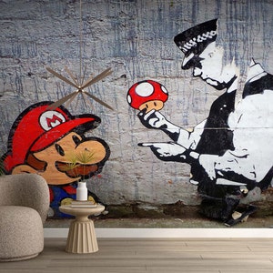 Graffiti Mural, Super Mario Graffiti Wall Paper, Gaming Room Wall Art, Mario Graffiti Mural, Banksy Wall Paper, Street Wall Poster, image 6