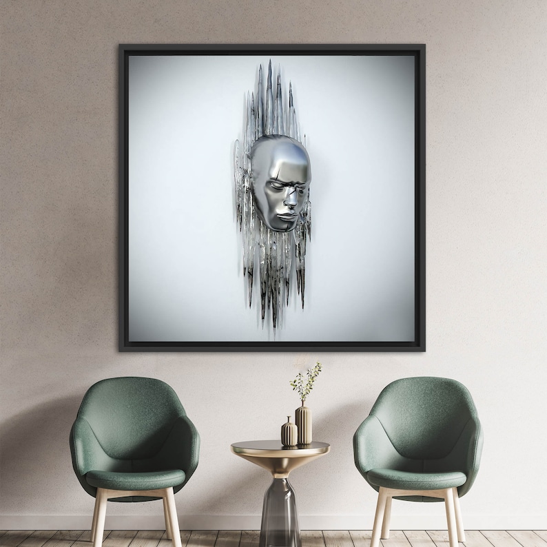 3d Effect Portrait, Abstract Canvas, Modern Canvas Art, Silver Poster, 3d Art Canvas, 3d Effect Metallic Poster, Trendy Art Canvas, image 3