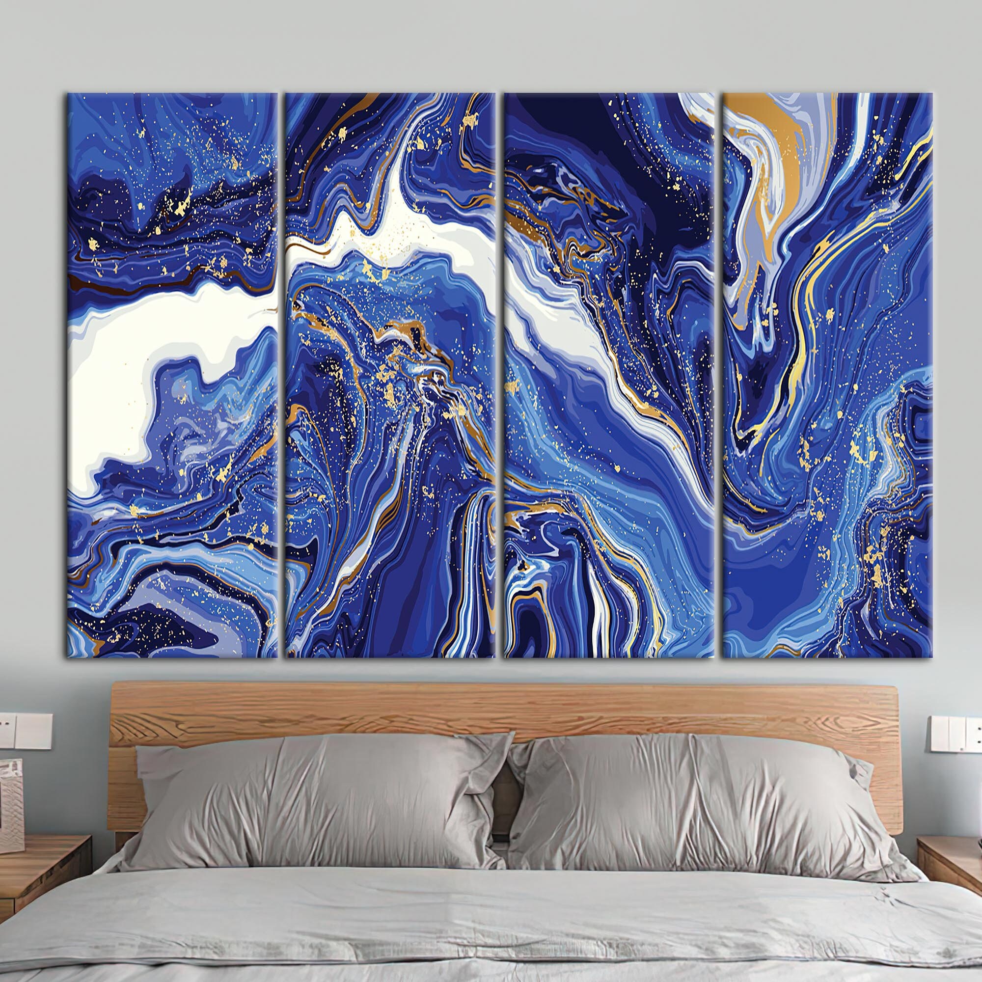 Navy Blue Marble Wall Art Gold Marble Poster Modern Wall Etsy