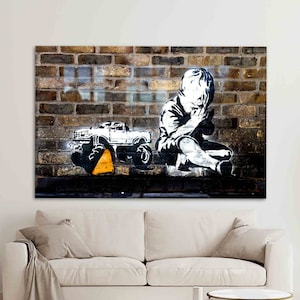 Wall Decoration, Glass Wall Art, Glass Wall Decor, Banksy Praying Boy, Banksy Graffiti Glass Wall Art, Abstract Wall Decor,