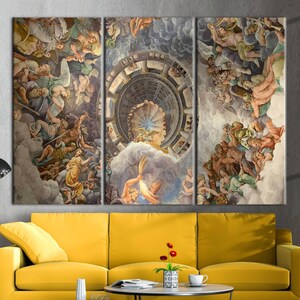 Pintura de Giulio Romano, Arte de reproducción, Obras de arte famosas, Obras de arte de la Vista del Olimpo, Decoración de pared del Hogar de los Dioses, Impresión de pintura al óleo, 3P: Gallery Wrapped