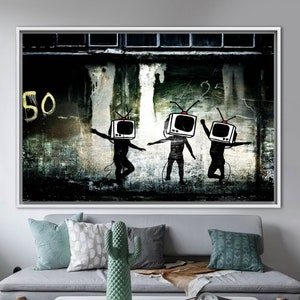 TV Head Street Art Canvas – Graffiti-Style Wall Art for Bold Modern Home Decor | Rolled, Gallery Wrap, Framed