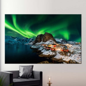 Canvas Gift, Canvas Print, Canvas Decor, Northern Lights Landscape, Northern Lights Canvas Decor, Lofoten Canvas Art,