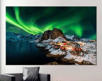 Canvas Gift, Canvas Print, Canvas Decor, Northern Lights Landscape, Northern Lights Canvas Decor, Lofoten Canvas Art,