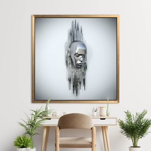3d Effect Portrait, Abstract Canvas, Modern Canvas Art, Silver Poster, 3d Art Canvas, 3d Effect Metallic Poster, Trendy Art Canvas, image 4