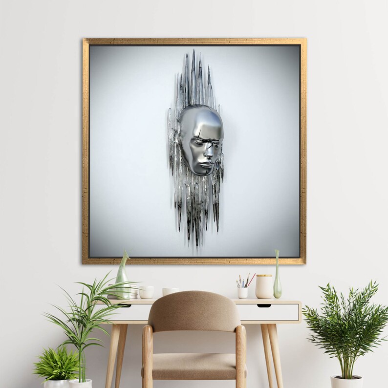 3d Effect Portrait, Abstract Canvas, Modern Canvas Art, Silver Poster, 3d Art Canvas, 3d Effect Metallic Poster, Trendy Art Canvas, image 4