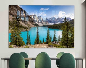 Glass Wall Art, Glass Art, Glass Wall Decor, Moraine Lake, View Glass Decor, Banff Alberta Glass Art, Nature Landscape Wall Art,
