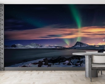 Lake Wall Art, Colorful Sky Wall Decor, Aurora Wall Poster, Nothern Light Wallpaper, Landscape Wall Decor, Milky Way Mural, Nature Wallpaper