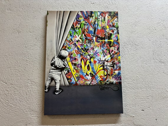 Banksy Boy Art, Banksy Art, Behind the Curtain Art Canvas