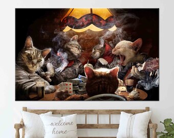 Funny Cat Playing Poker Canvas Wall Art - Unique Gift For Men, Home Decor, Medium Size