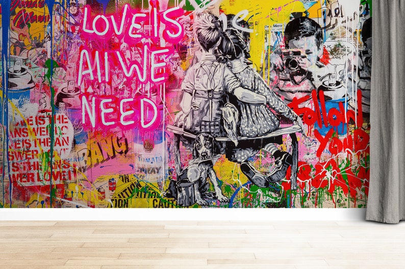 Love Is All We Need, Graffiti Wallpaper, Street Graffiti Wall Print, Love Need Wall Paper, Love Graffiti Wall Paper, Banksy Wall Print, image 2