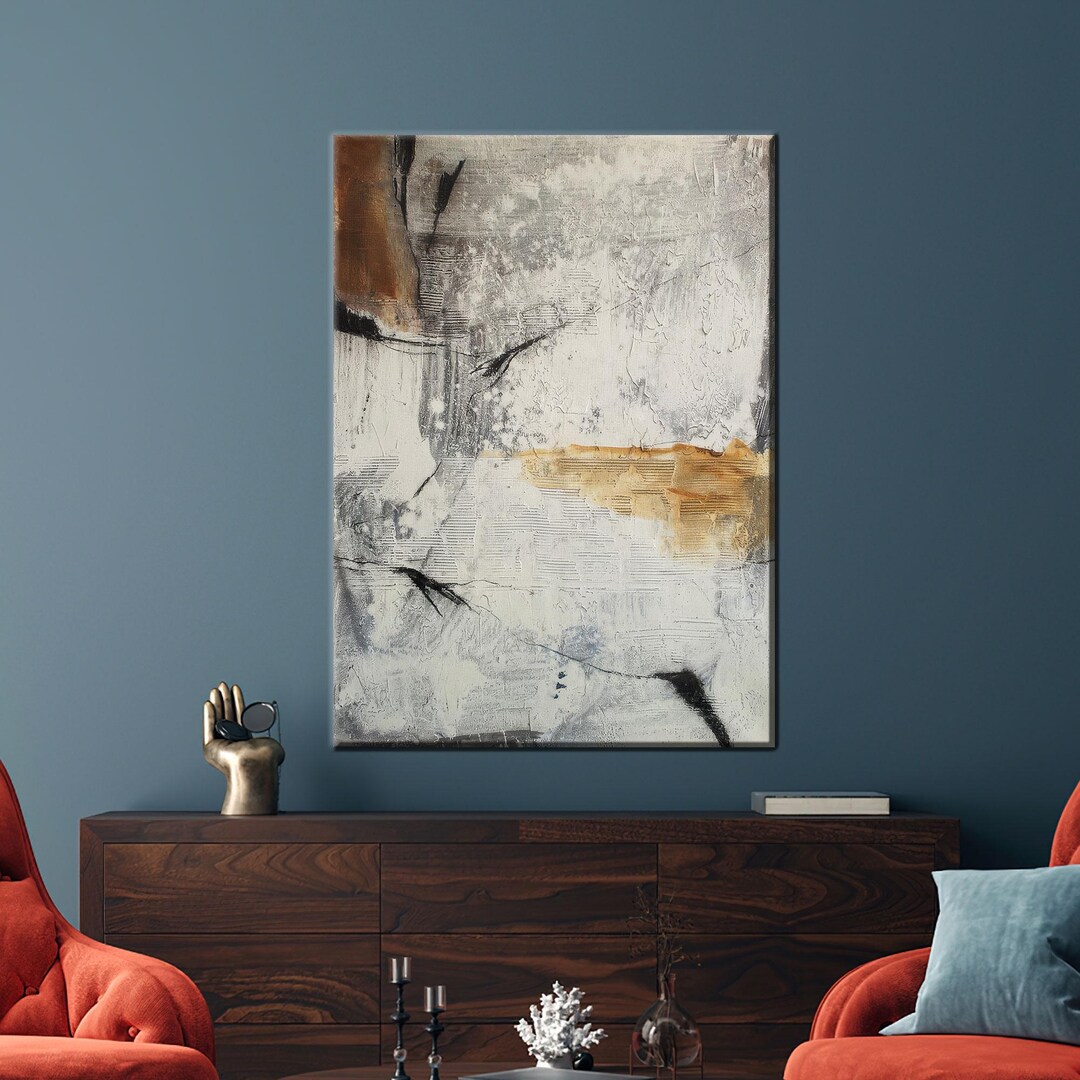 Neutral Abstract Canvas Wall Art, White and Beige Minimalist Texture ...