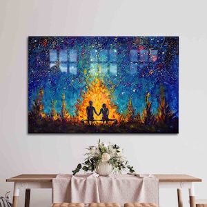 Decoración de pared romántica, arte de pared de cielo estrellado, arte de pared abstracto, arte de paisaje nocturno, arte de vidrio moderno, regalo personalizado, arte de pared para sala de estar,