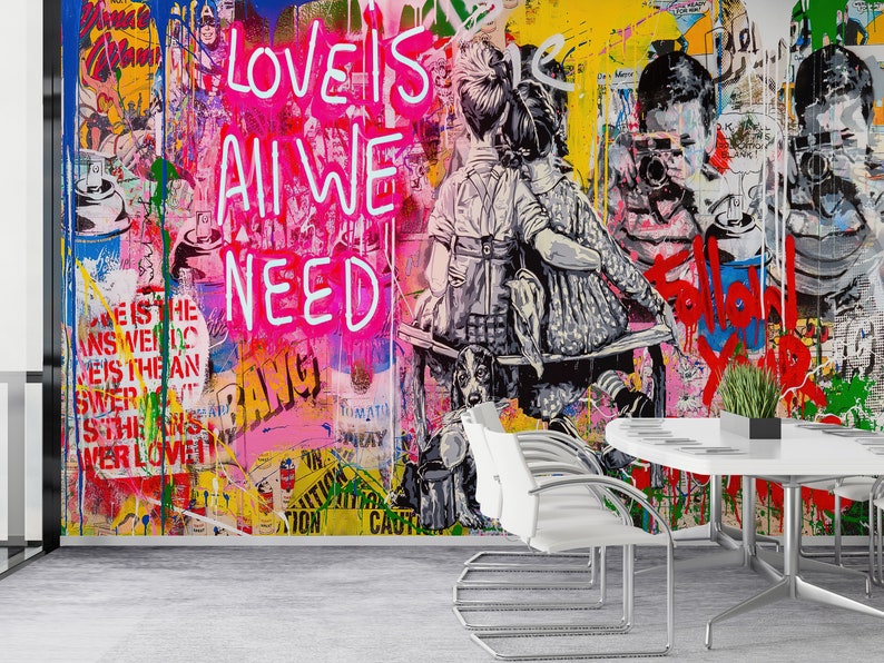 Love Is All We Need, Graffiti Wallpaper, Street Graffiti Wall Print, Love Need Wall Paper, Love Graffiti Wall Paper, Banksy Wall Print, image 5