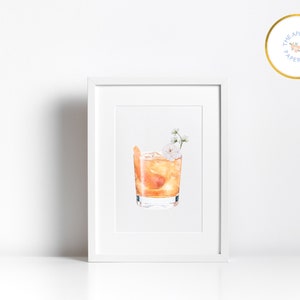 Printable Bourbon Floral Art, Cocktail Art, Feminine Bourbon, Bar Cart Painting, Digital Download, Bourbon Art