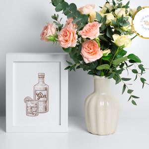 Afdrukbare Gin Sketch, Cocktail Art, Digitale Download, Bar Cart Decor, Office Art, Negroni Art Sketch