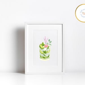 Printable Floral Mojito Art, Cocktail Art, Bar Cart Painting, Digital Download, Mojito