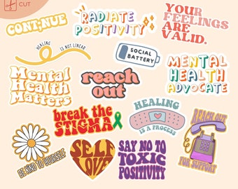 Printable Mental Health  Awareness Stickers, Laptop Stickers, Digital Planner Stickers, Journal Sticker Pack, Psychology Stickers, Counselor