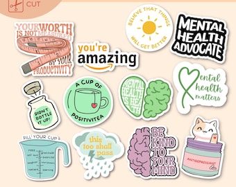 Printable Mental Health  Stickers, Psychology Stickers, Printable Scrapbook Stickers, School Counselor Gifts, Mental Health Digital Stickers