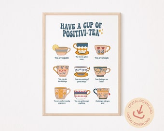 Positivitea Mental Health Poster: Therapy Office Decor (Digital Download)