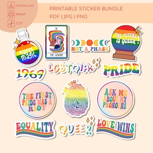 Pegatinas LGBT, pegatinas de historia LBGT imprimibles, paquete de pegatinas queer, pegatinas del orgullo, pegatinas del tarot LGBTQ, no binarias, pegatinas de igualdad