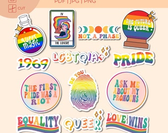 LGBT Stickers, Printable LBGT History Stickers, Queer Sticker Pack, Pride Sticker, LGBTQ Tarot Stickers, Nonbinary, Equality Stickers