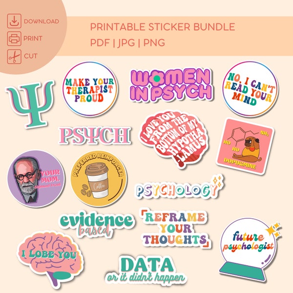Psychology Stickers, Mental Health Stickers, Psychology Gifts, Psychology, Digital Stickers, Laptop Stickers, Planner Stickers, Sticker Pack